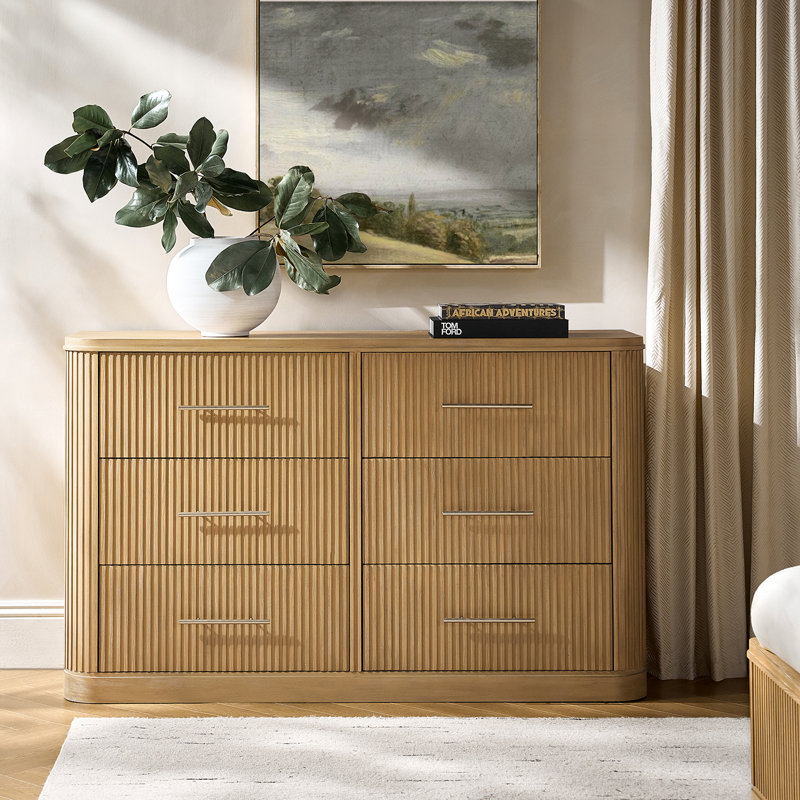 Graciana 62.25''W Modern Fluted 6-Drawer Dresser Simple Assembly, Natural