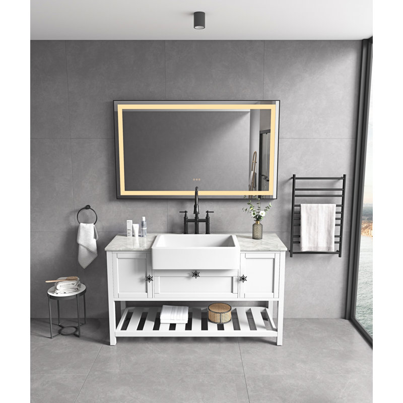 Miroir à DEL avec cadre en aluminium, miroir de meuble-lavabo mural pour salle de bain, Noir mat, 36 po x 72 po