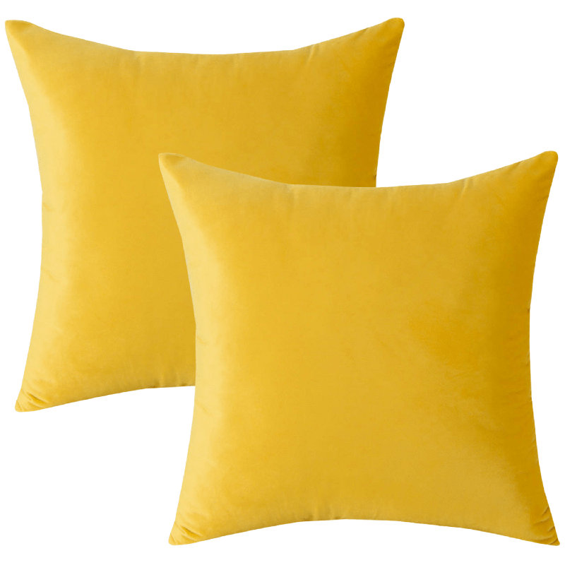 Ensemble de 2 housses de coussin en velours de couleur unie, H 20 po x l 20 po, Jaune