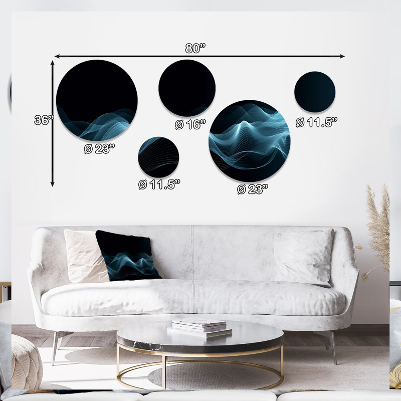 Blue Black Contemplative Abstraction II - Modern Waves Metal Wall Décor