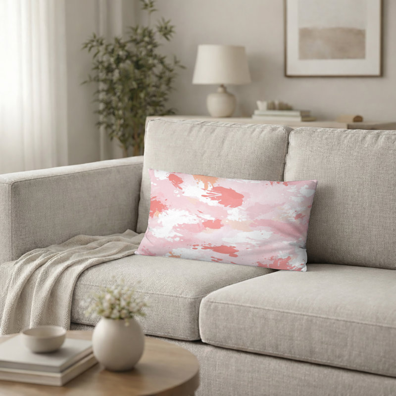 Coussin décoratif abstrait Abstract - rose et blanc, H 12 po x l 20 po
