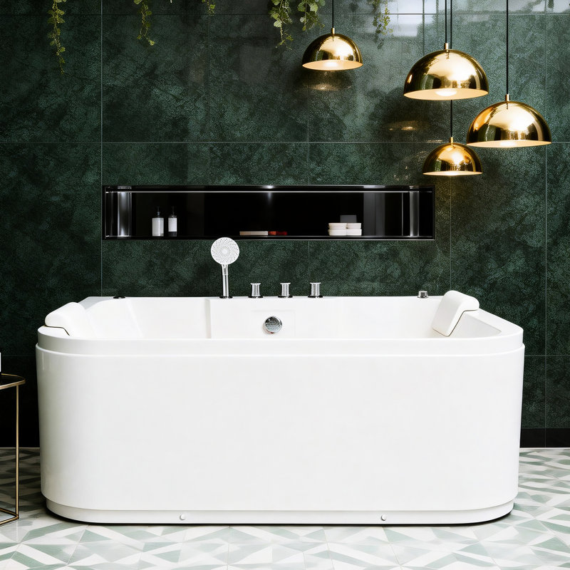 Baignoire en acrylique de 61 pouces pour 2 avec 16 jets d'eau réglables, lumières à DEL et chauffe-eau.