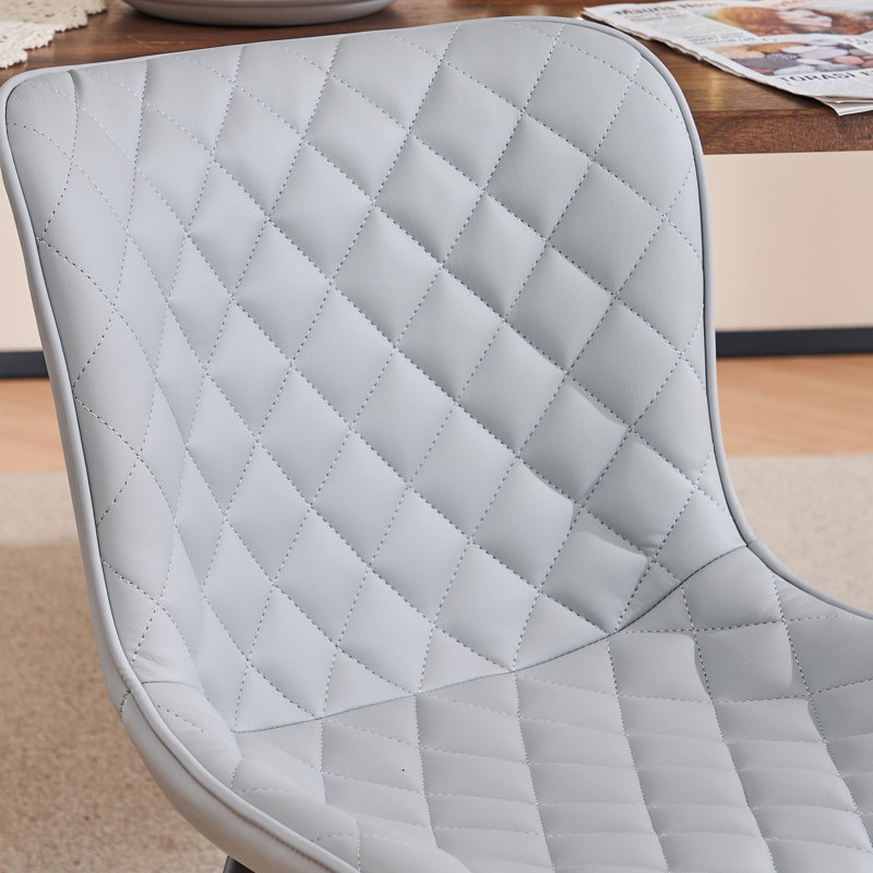 Heitger Wingback Side Chair, Leather Upholstered Dining Chair, Modern Tufted Dining Room Chair, Gray, 4