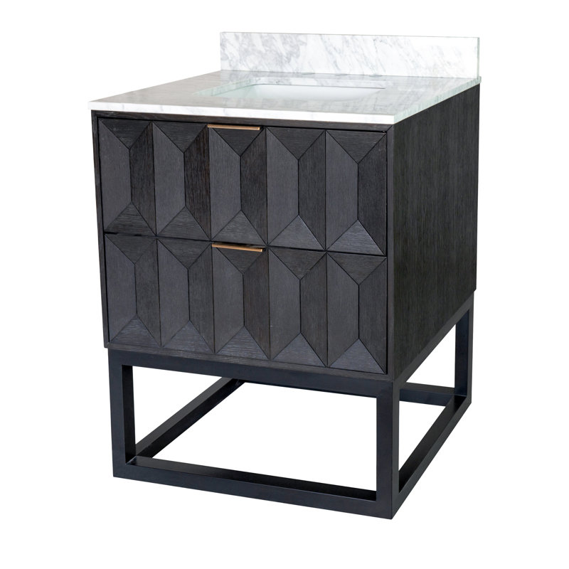Carlet 30'' Single Bathroom Vanity with Carrara Marble Top, Dark Oak