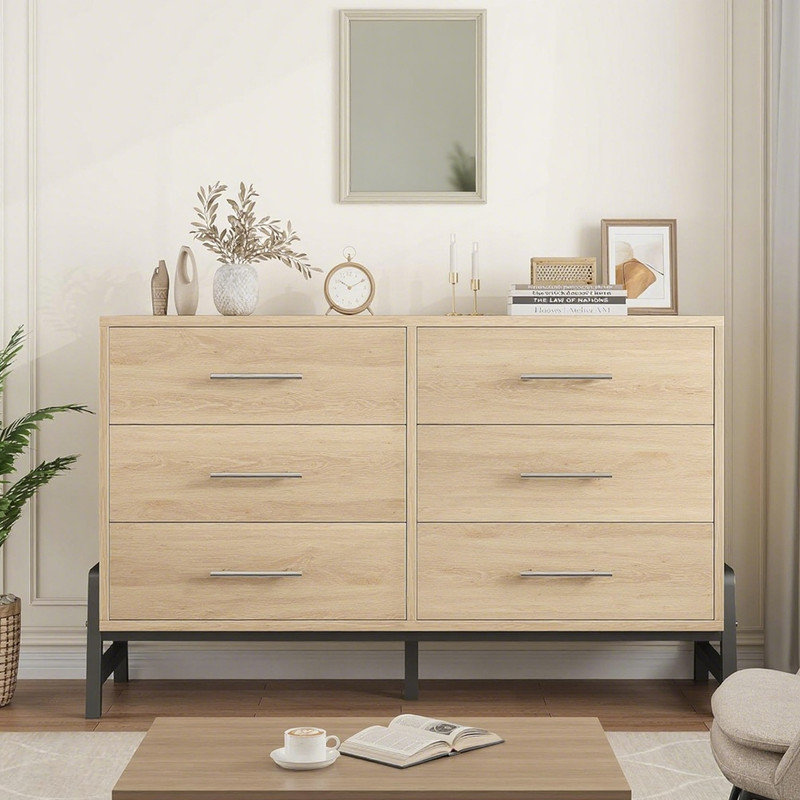 6 Dresser for Bedroom, 52" Wide Drawer with Large Storage Space, Freestanding Wooden Closet Storage Dresser Chest for Living Room, Bedroom, Entryway