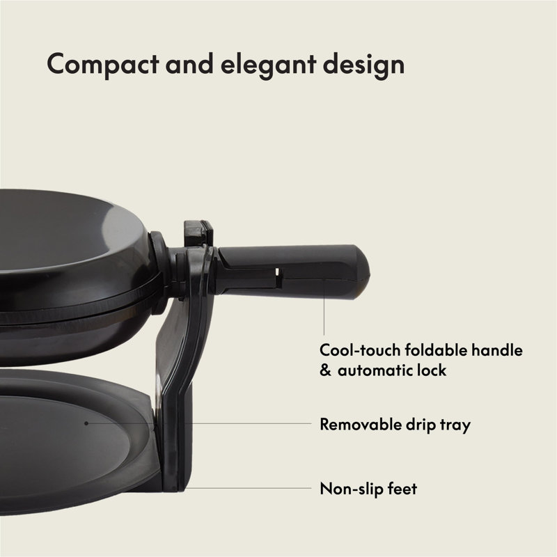 Black Rotating Belgian Waffle Maker with Nonstick Plates