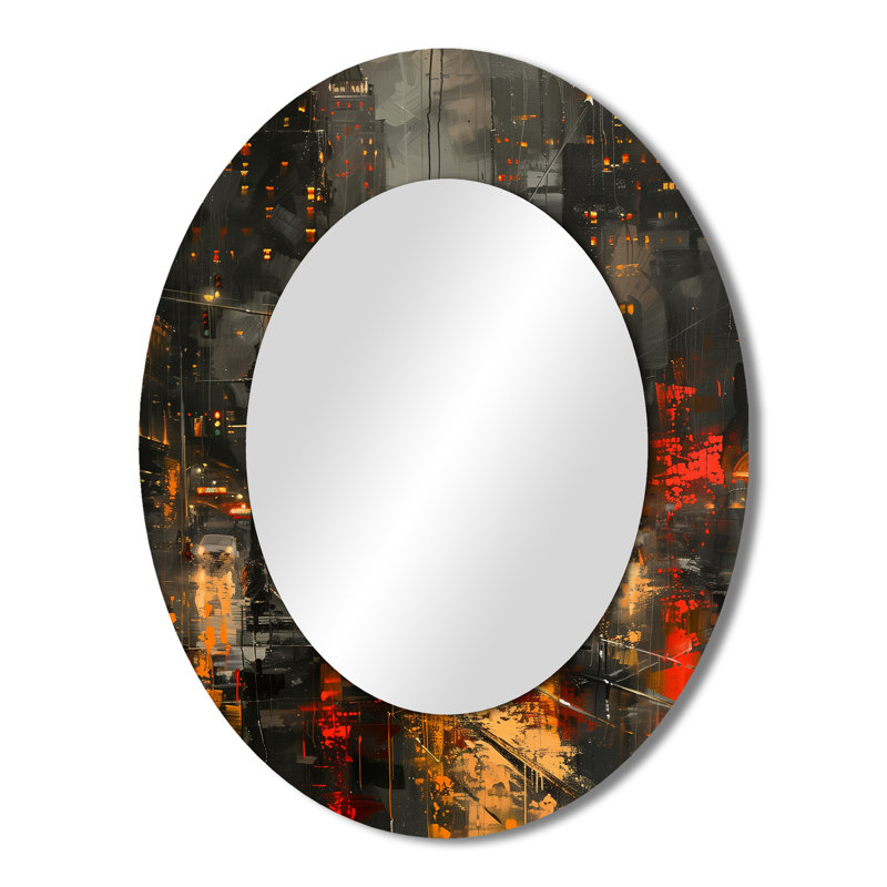 Yellow Grey Urban Haven City - Yellow Modern Oval Wall Mirror, 43" x 33"