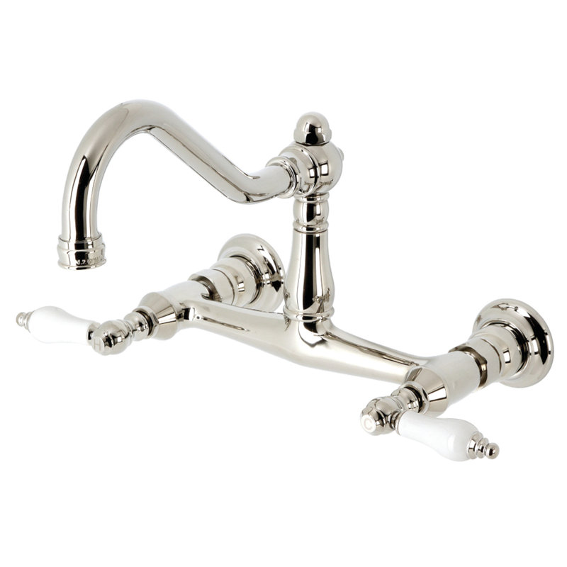 Kingston Brass Vintage Two-Handle 2-Hole Wall Mount Bathroom Faucet, Lever Handle, Polished Nickel