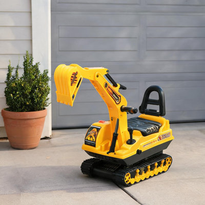 Excavatrice autoportante classique en PP jaune avec pelle rotative et rangement sous le siège pour tout-petits de 18 à 48 mois