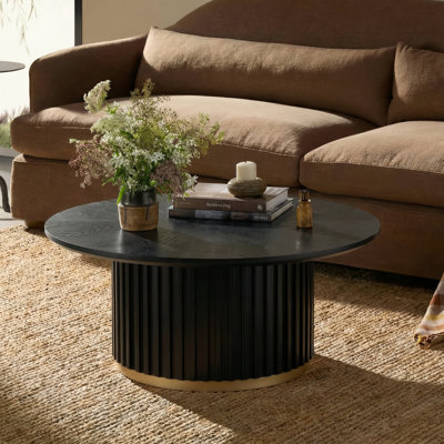 Round Coffee Table, Statement Fluted Pedestal Design, Gold-Accented Base, Sleek & Chic Modern, Living Room