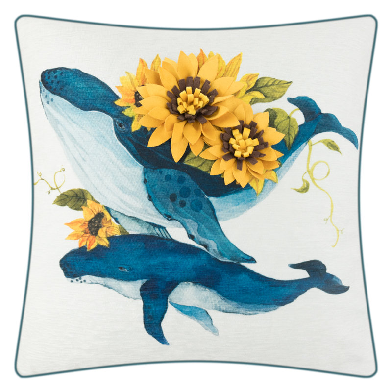 Housse de coussin Floral Whale 18 x 18 pouces