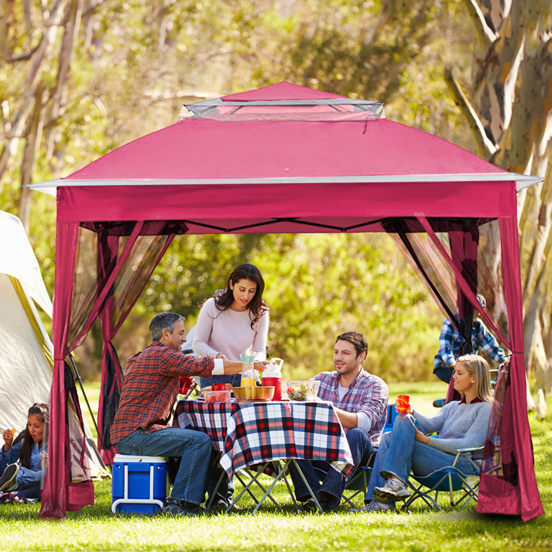 11 ft. Pink Steel Pop-Up Gazebo with Mosquito Netting