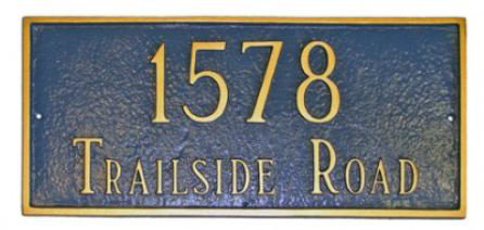 2-Line Lawn Address Sign, Sea Blue/Gold