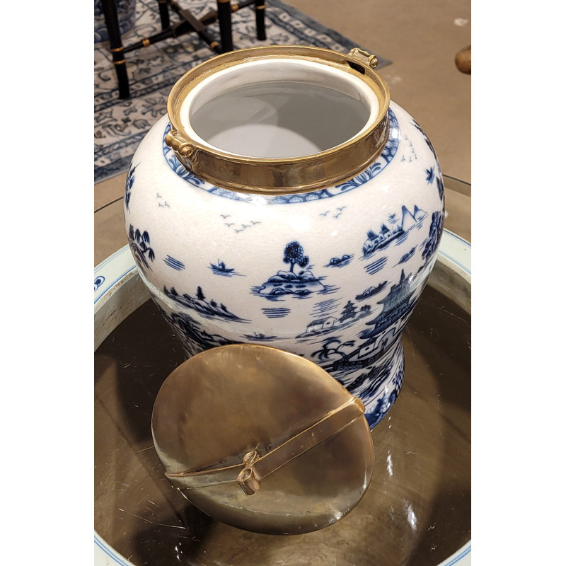 Hand Painted Decorative Porcelain Jar, 12" H x 9" W x 9" D