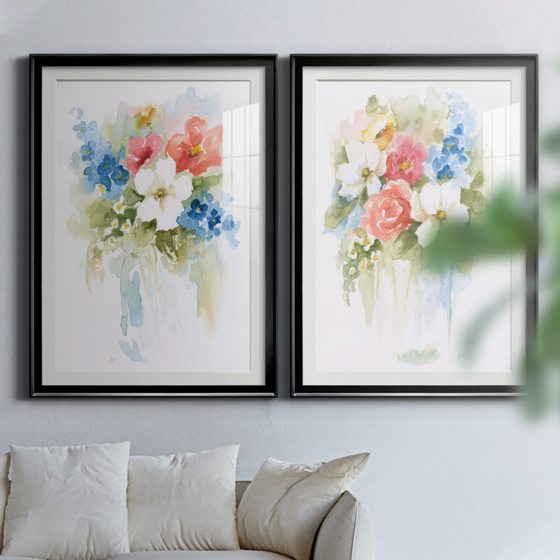 «Spring Medley I», ensemble de 2 reproductions d'art, Papier encadré noir, Blanc, H 26,5 po x l 73 po x P 1,5 po