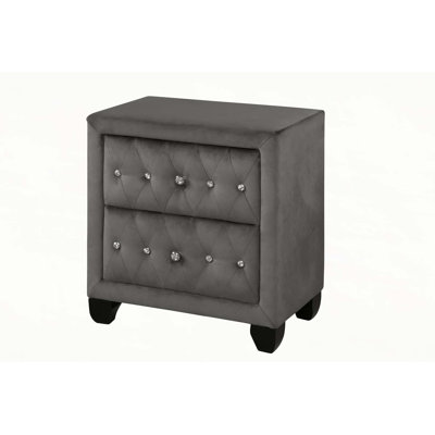 Modern Style Crystal Tufted 2-Drawer Nightstand Upholstered with Velvet Fabric Made with Wood in Gray