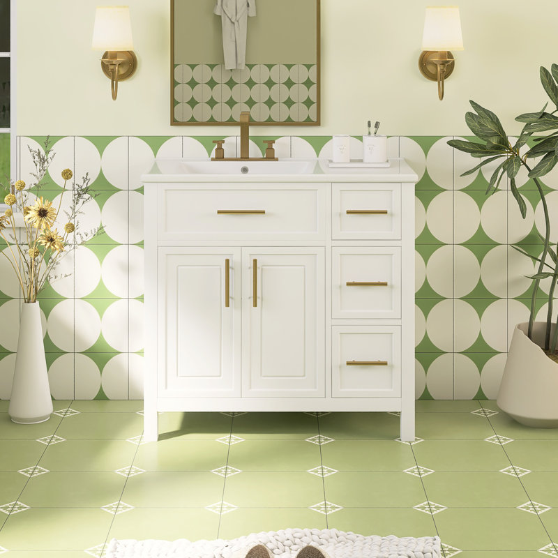 Ensemble de meuble-lavabo autoportant 36 po avec comptoir en céramique 36 po, Blanc