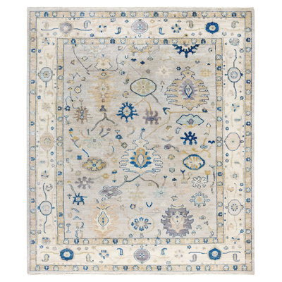 One-of-a-Kind Rectangle 8'3" X 9'8" Wool Area Rug Light Gray/Navy/Beige
