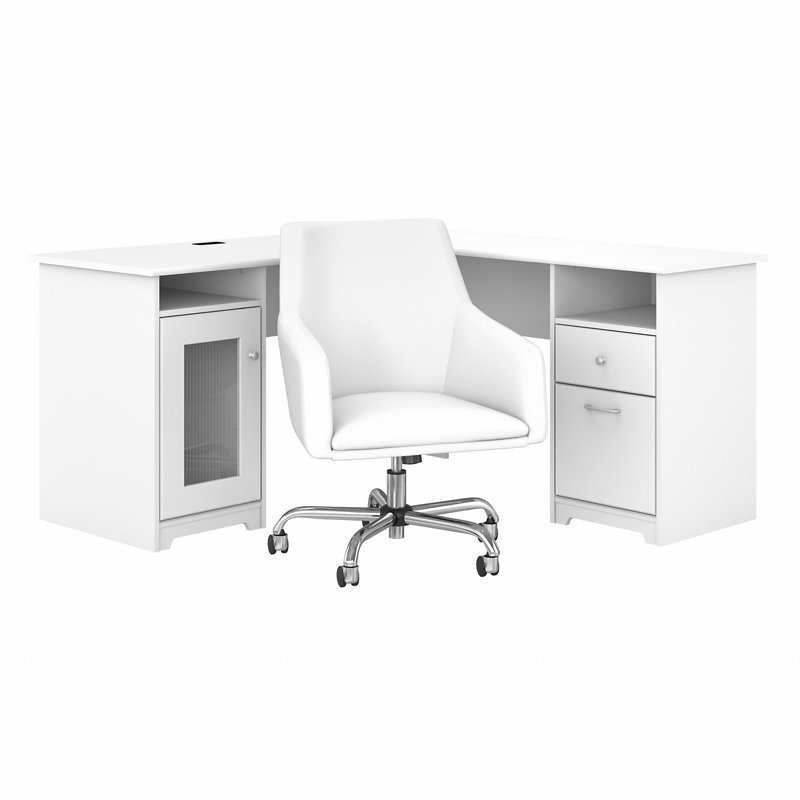 Ensemble de bureau et de chaise en L Shelonda, Blanc