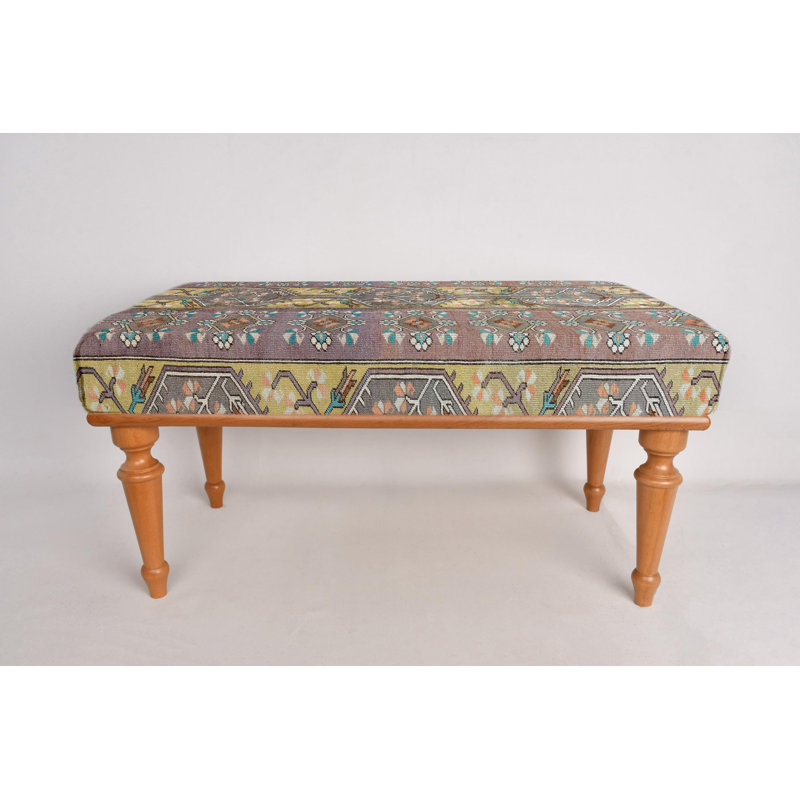 Cotton Upholstered Bench, Natural, 45cm H x 90cm W x 45cm D