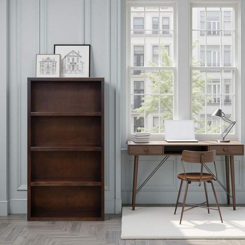 Bibliothèque Radiance 60 po de haut, aucun assemblage requis, finition bois de rose, Cerisier
