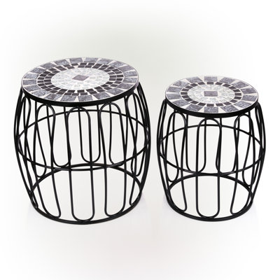 Jardinière intérieure / extérieure en métal et mosaïque, gris / noir (ensemble de 2)