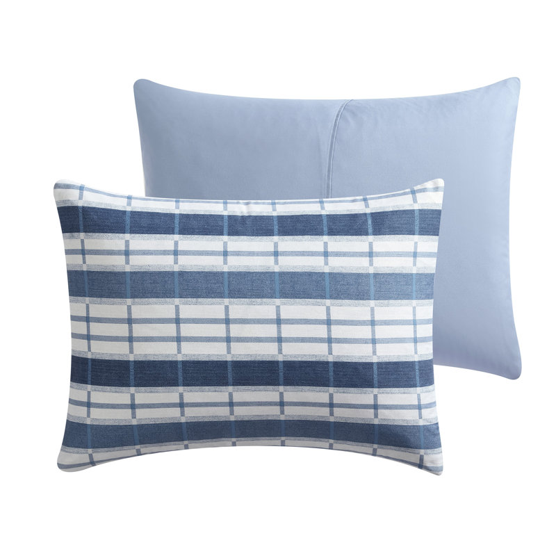Perry Ellis Portfolio Caleb Blue Stripe Reversible Bed in a Bag Comforter Set, Queen Comforter + 6 Additional Pieces