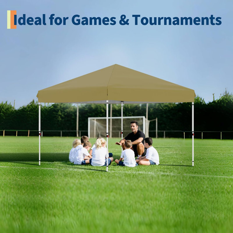 Heavy Duty Pop Up Canopy Tent 10x10FT – Waterproof & UV-Resistant, 4 Removable Sidewalls，Khaki, Khaki
