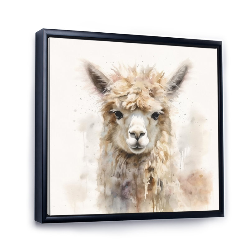 Graceful Alpaca III - Alpaca, art mural, H 24 po x l 24 po x P 1 po, Cadre flottant noir