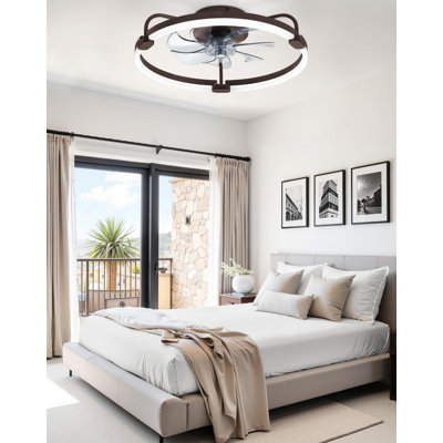 Ventilateur de plafond avec lumières, ventilateurs de plafond à profil bas, ventilateur à DEL à intensité variable 3000-6000K Fandelier, ventilateur de plafond encastré moderne blanc, moteur à courant continu réversible à 6 vitesses sans bruit pour la chambre à coucher, chambre d'enfant, (brun)