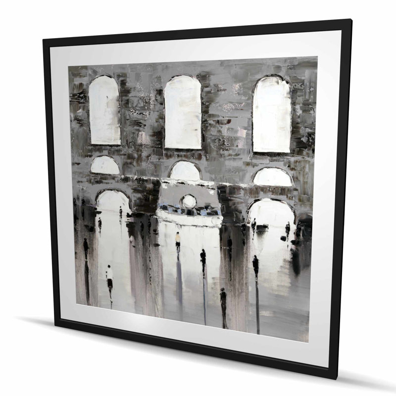 Grey Building with Passersby - Scenic Office, reproduction encadrée