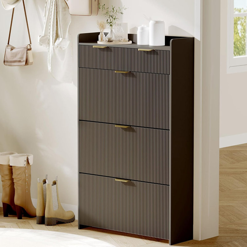 Fluted Shoe Storage Cabinet, Black