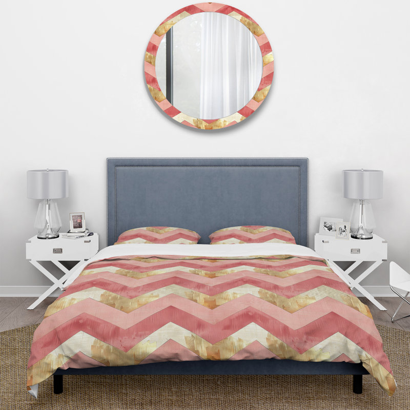 Ensemble de housse de couette chevron rose doré Glam V - Mid-Century, Housse de couette très grand + 2 taies décorativ