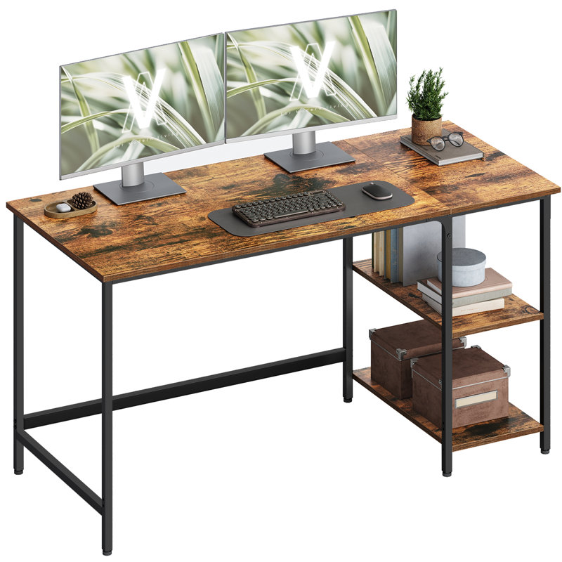 Vaillancourt Writing Desk, 75cm H x 140cm W x 60cm D, Black, Rustic Brown