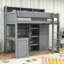 Lit mezzanine simple en bois avec bureau, garde-robe, tablettes et échelle-1375385710