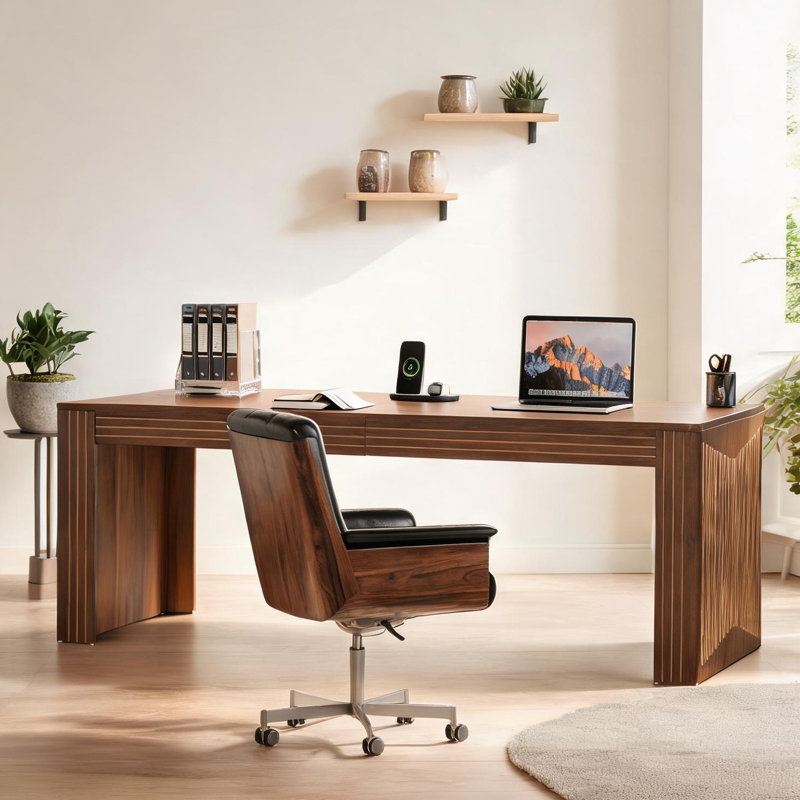 Bureau de direction, finition brune, surface rectangulaire spacieuse de 79 pouces, idéale pour le bureau à domicile ou un espace de travail double