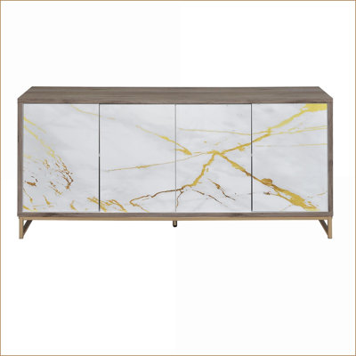 Console de l'armoire peinte en marbre blanc et amp; Finition champagne | 4 compartiments | Contemporain | Bois synthétique