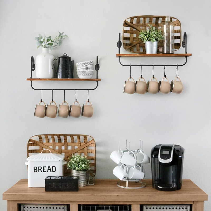 Ensemble de 2 tablettes flottantes avec crochets, tablettes de rangement pour la cuisine et la salle de bain