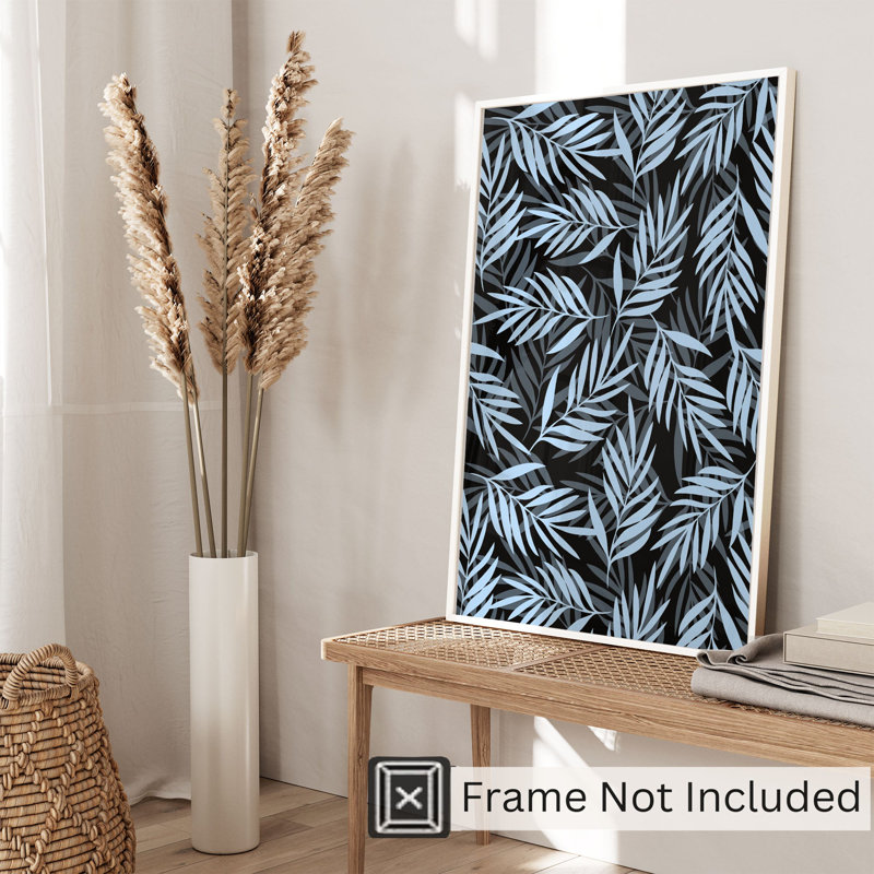 «Botanical Palm Leaves» en bleu, reproduction d'art sans cadre, H 14 po x l 11 po