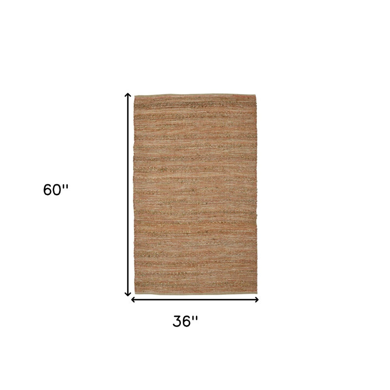 Tapis tissé à la main 3 pi x 5 pi à rayures en jute brun et rouge brique