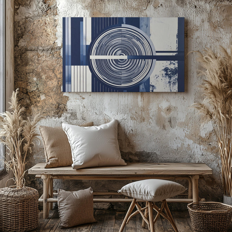 Toile murale, art de la ligne marine, art graphique illusion optique prête à accrocher, décoration intérieure moderne, qualité supérieure