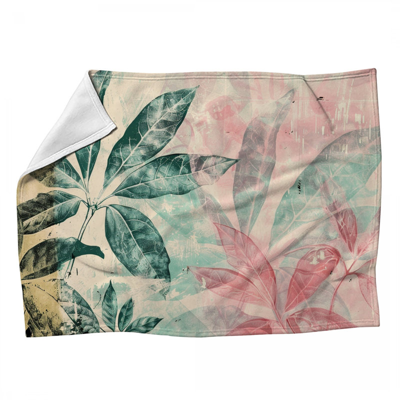 Leaves Fleece Throw Blanket - Floral Throws for Sofas or Beds, 60" L x 50" W