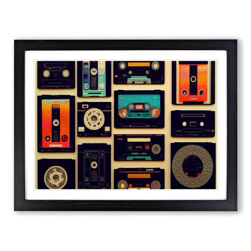 Retro Cassette Tape - Single Picture Frame Painting, Black Framed, 46cm H x 64cm W x 2cm D