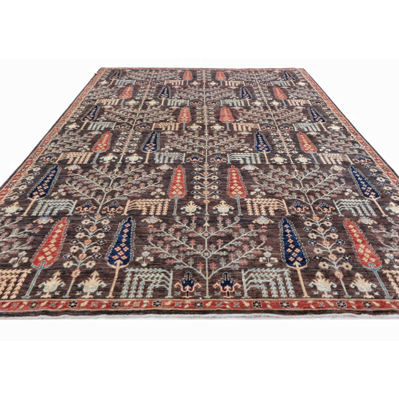 High-Quality Hand-Knotted Brown And Rust Area Rug