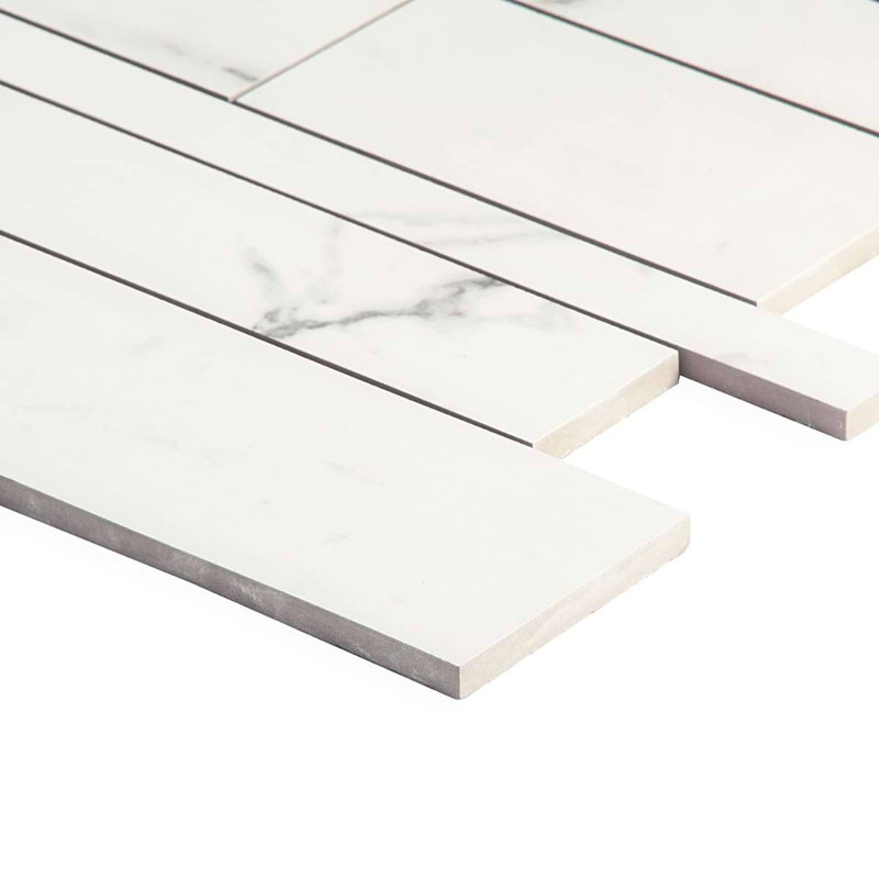 Dreamstone Railroad Porcelain Mosaic, Statuario Venato Polished
