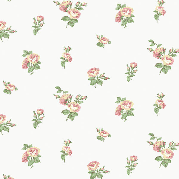 Rouleau de papier peint à petites roses 32,7 pi x 20,5 po Alfredina, Rose / jaune / sauge / vert / blanc