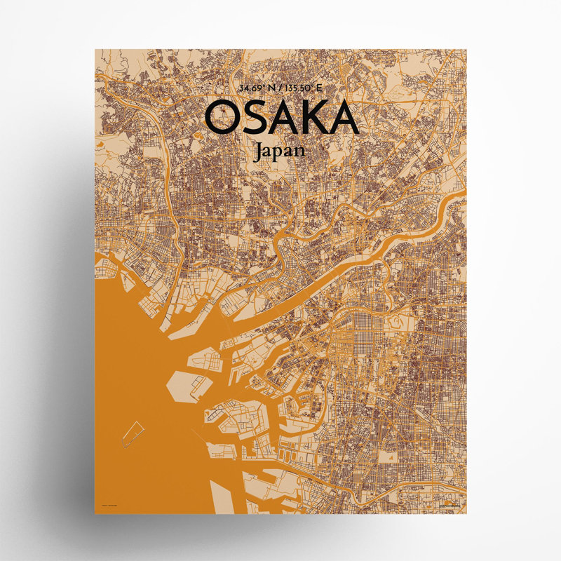 Osaka City Map In Vintage - No Frame Print, 20cm H x 16cm W x 0.05cm D