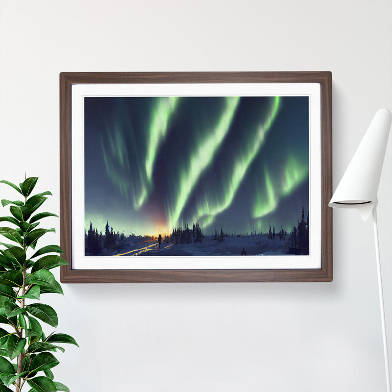 Glorious Northern Lights - Framed Print, 46cm H x 64cm W x 2cm D, Walnut