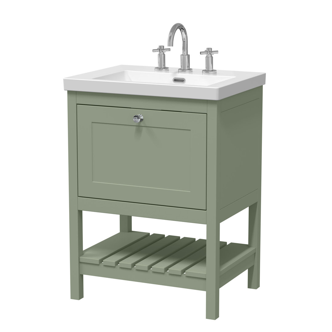 Old London Bexley Vanity Unit - Fireclay Basin - 600mm - Fern Green - Image 3