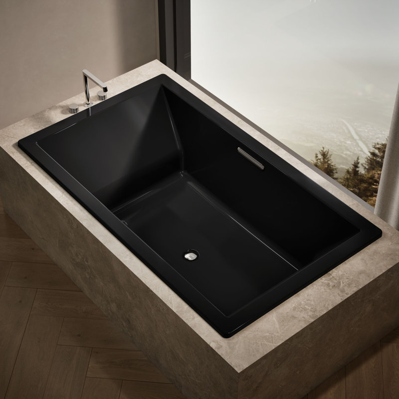 Underscore Rectangle 72" x 42" Heated Bubblemassage Air Bath with Center Drain, Black